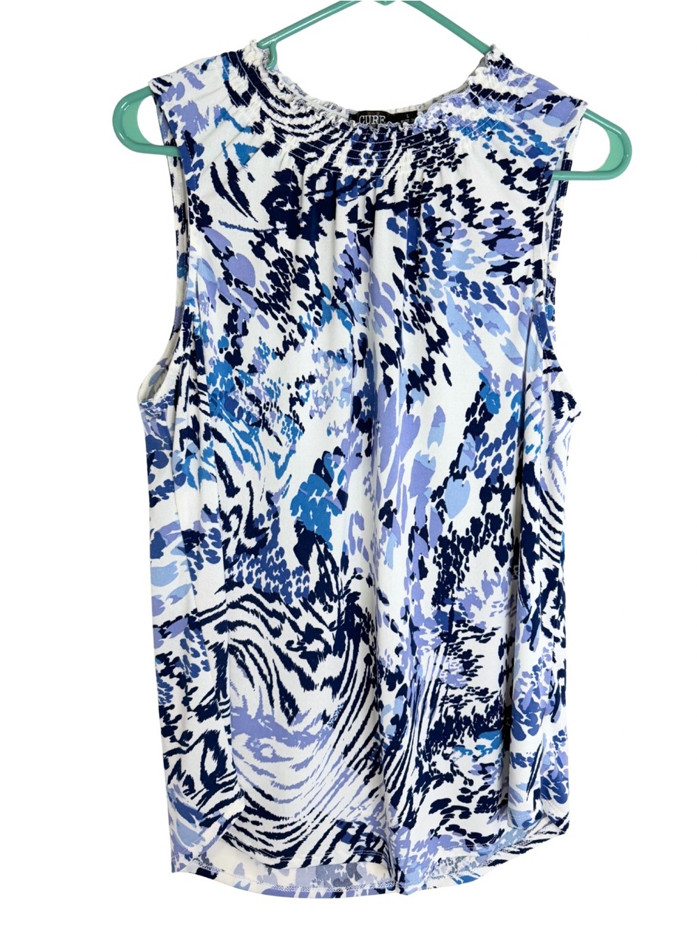 3/$20 Cure. Blue & White Abstract Print Sleeveless Blouse